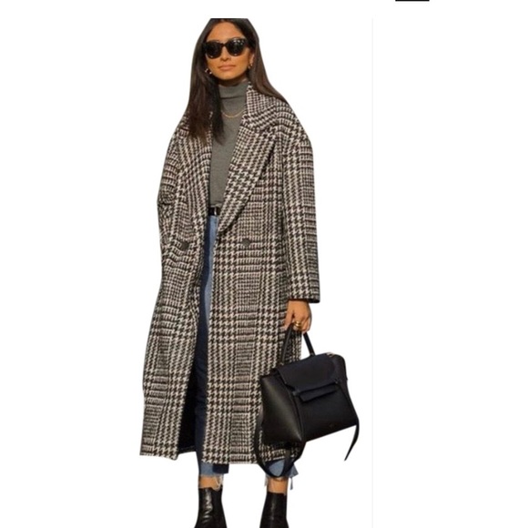 Zara Jackets & Coats Zara Lapel Collar Check Coat Black 252432